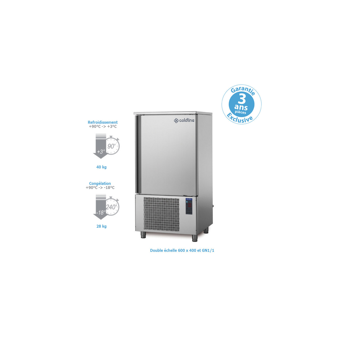 Cellule de refroidissement mixte - Groupe logé - 40/28 KG - 10 double niveaux 600 x 400 et GN1/1 - W10TEN-Coldline