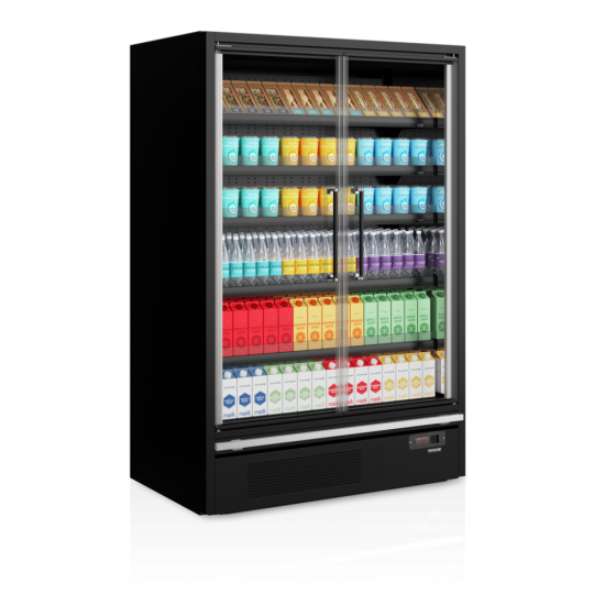 Vitrine réfrigérée pour supermarché à froid positif 1330mm Profondeur 740mm Galaxy GP14FGD Black TEFCOLD-mondialchr.com