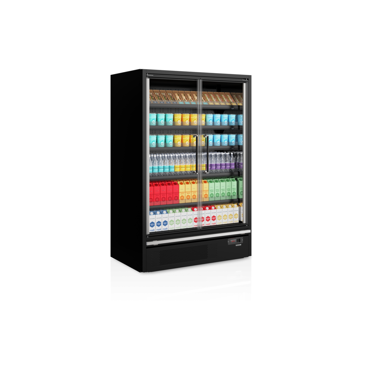 Vitrine réfrigérée pour supermarché à froid positif 1330mm Profondeur 740mm Galaxy GP14FGD Black TEFCOLD-mondialchr.com