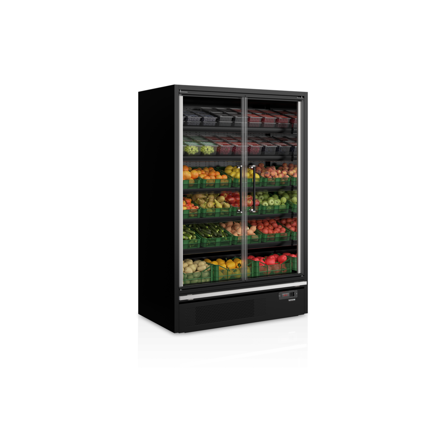 Vitrine réfrigérée pour supermarché à froid positif 1330mm Profondeur 740mm Galaxy GP14FGD Black TEFCOLD-mondialchr.com