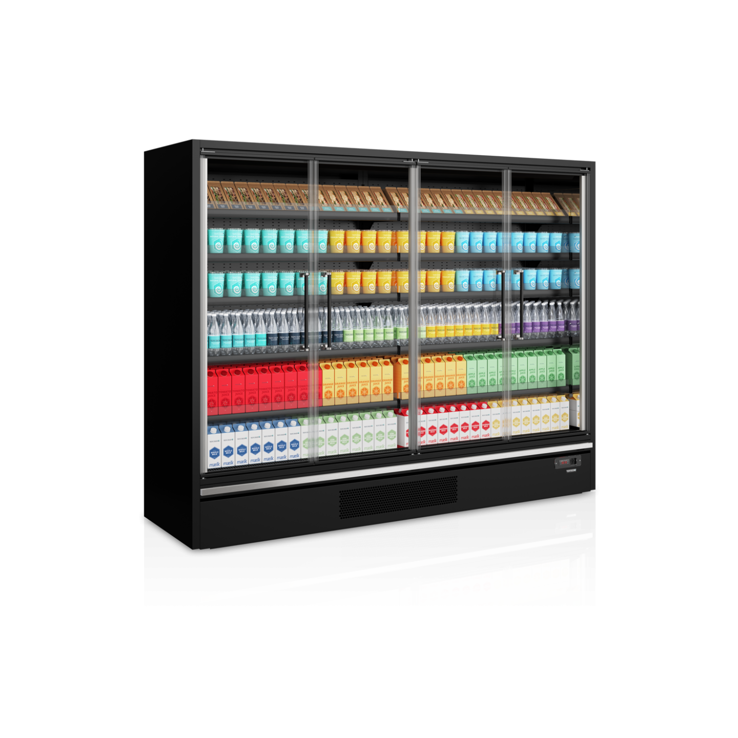 Vitrine réfrigérée pour supermarché à froid positif 2580mm Profondeur 740mm Galaxy GP26FGD Black-mondialchr.com