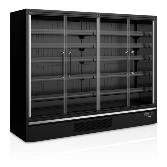 Vitrine réfrigérée pour supermarché à froid positif 2580mm Profondeur 740mm Galaxy GP26FGD Black-mondialchr.com