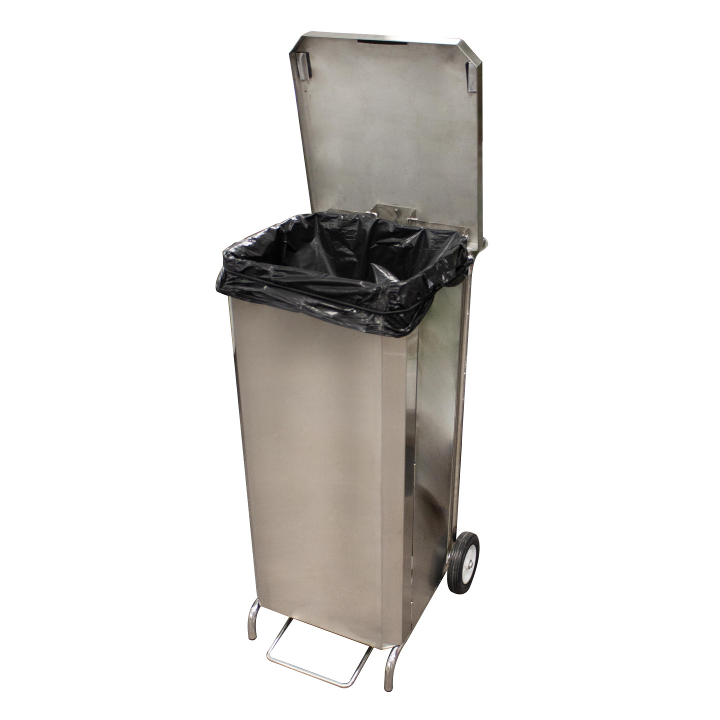 Porte-sacs mobile inox carene de 100 a 130 litres a ouverture frontale PSMC100-OF L2G-mondialchr.com