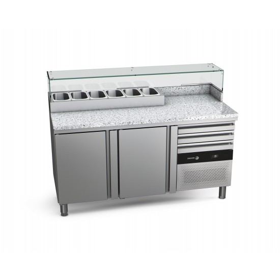 Table refrigeree positive 325L CPZC-2G compacte 700 mm pour pizzas avec 2 portes Fagor Professional-mondialchr.com