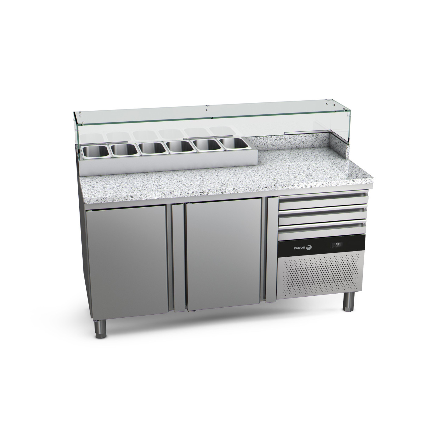 Table refrigeree positive 325L CPZC-2G compacte 700 mm pour pizzas avec 2 portes Fagor Professional-mondialchr.com