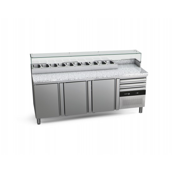 Table refrigeree positive 505L CPZC-3G compacte 700 mm pour pizzas avec 3 portes Fagor Professional-mondialchr.com