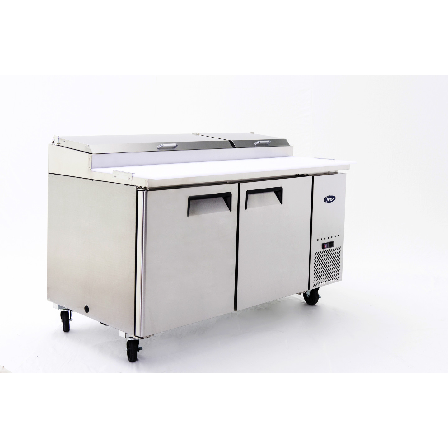 Meuble à pizza ATOSA 2 portes avec vitrine à capot inox