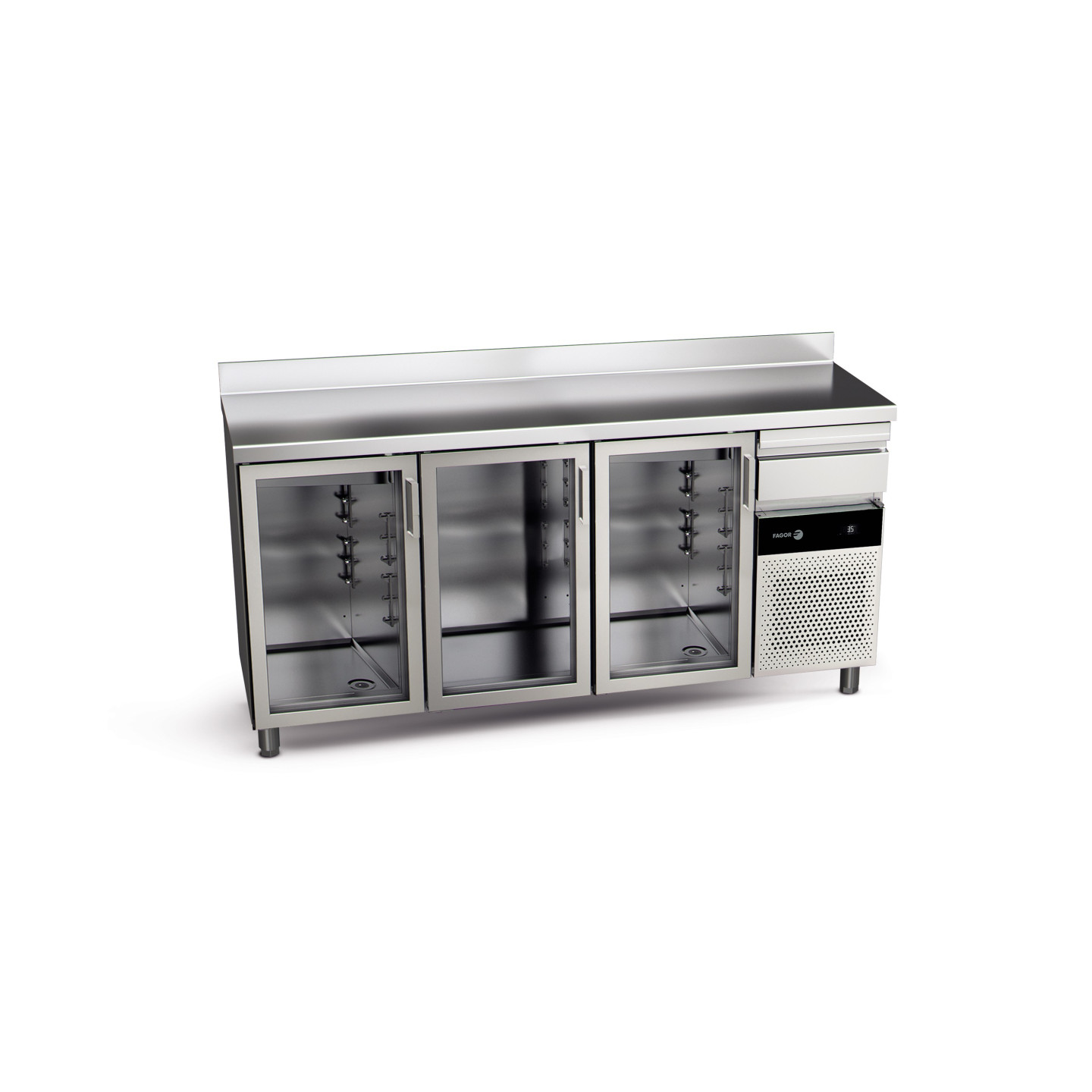 Arriere-bar refrigere avec portes vitrees et serrures  3 portes 551 L CBCP-3S LC GD de la gamme Snack Fagor Professional-mondial
