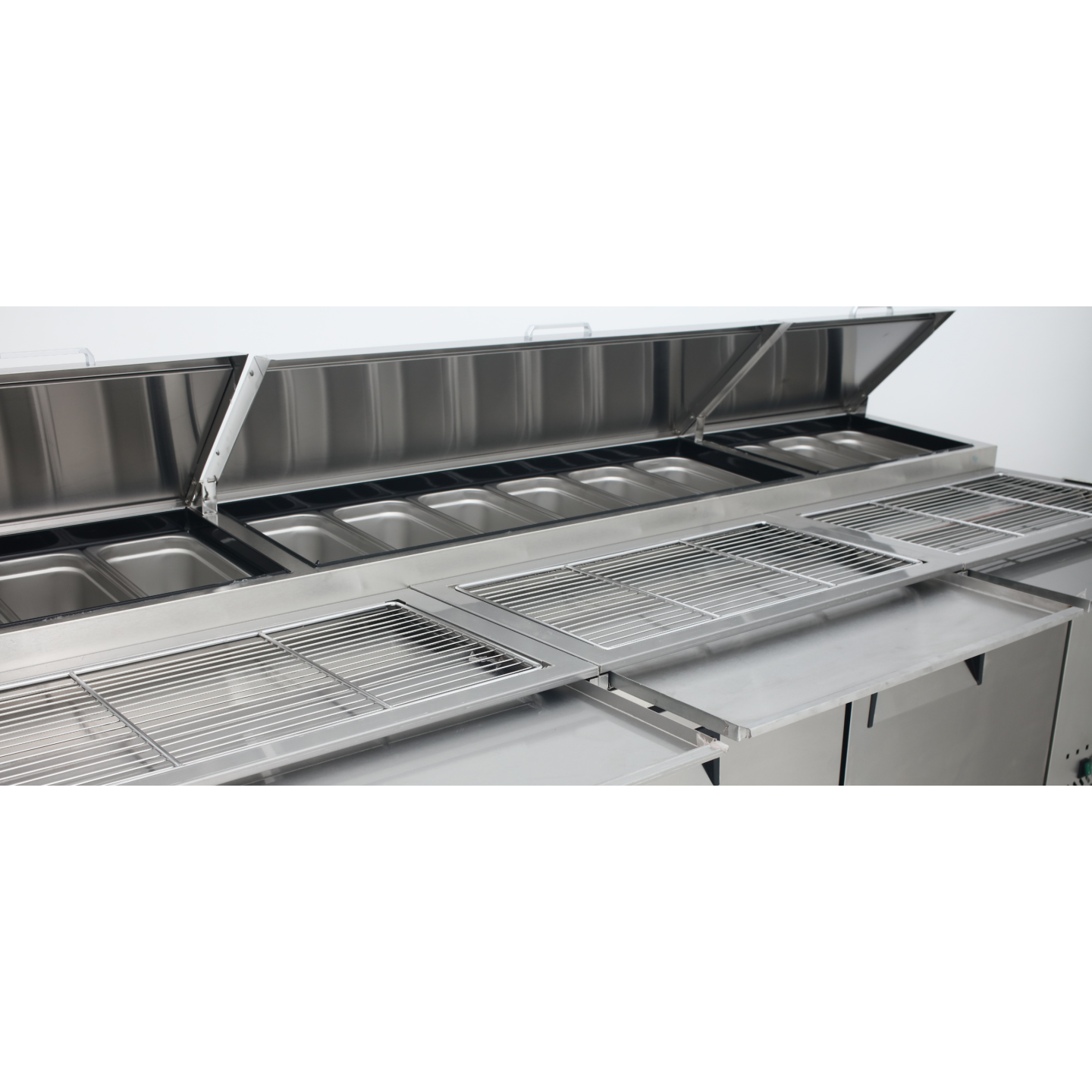 Meuble à pizza ATOSA 3 portes avec vitrine à capot inox