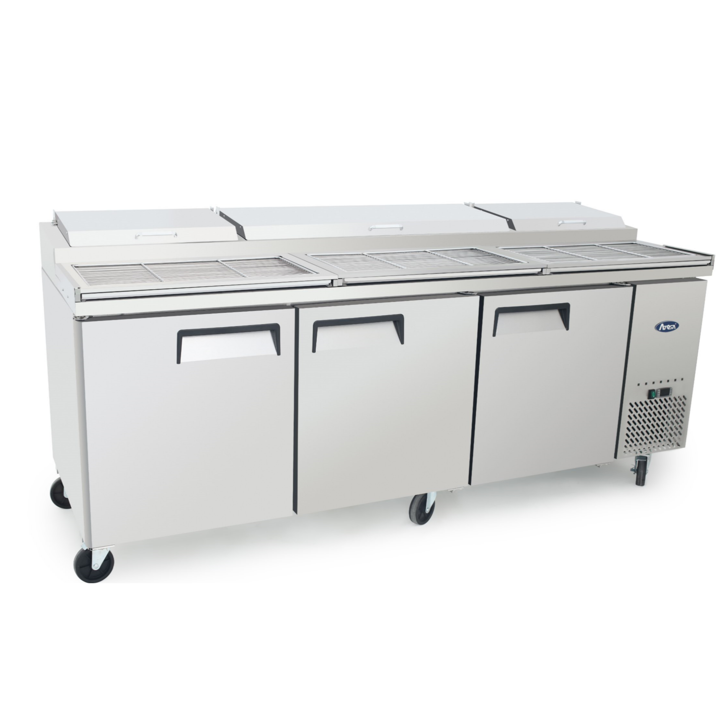 Meuble à pizza ATOSA 3 portes avec vitrine à capot inox
