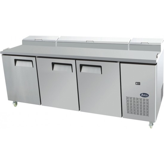 Meuble à pizza ATOSA 3 portes avec vitrine à capot inox