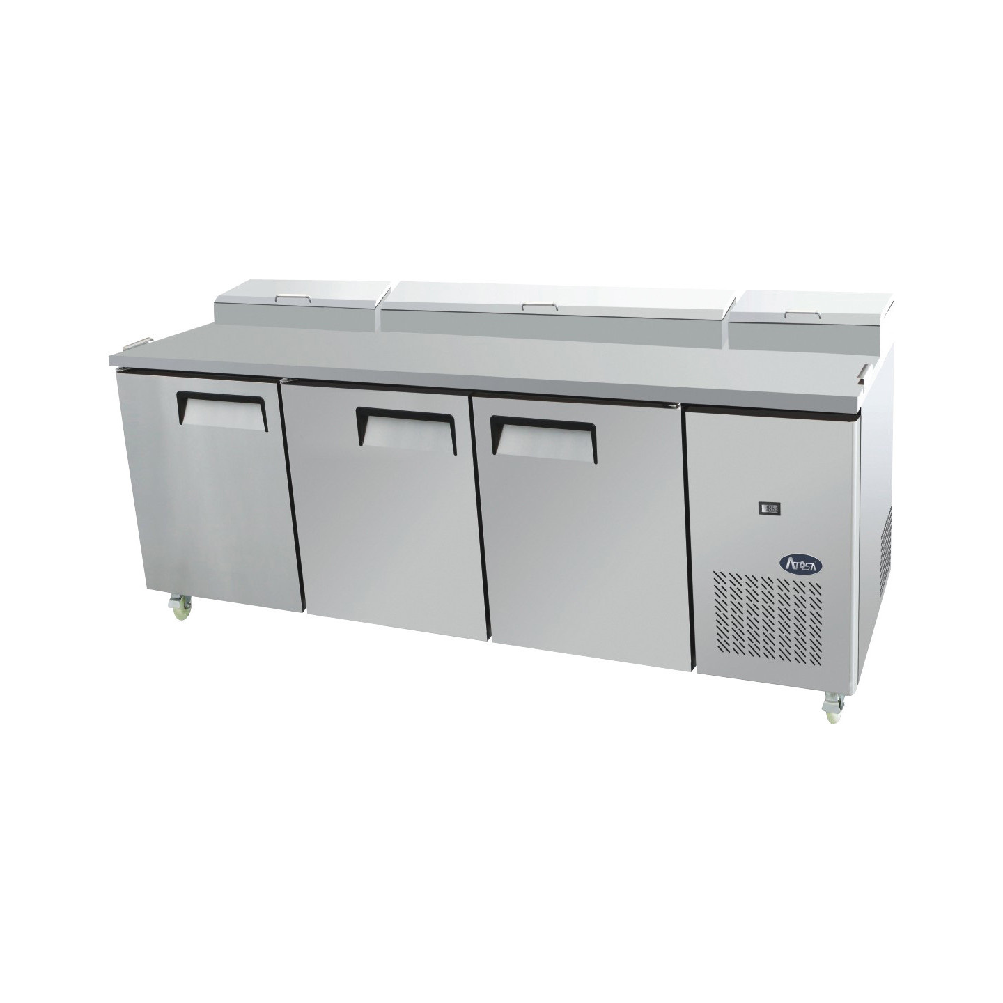 Meuble à pizza ATOSA 3 portes avec vitrine à capot inox