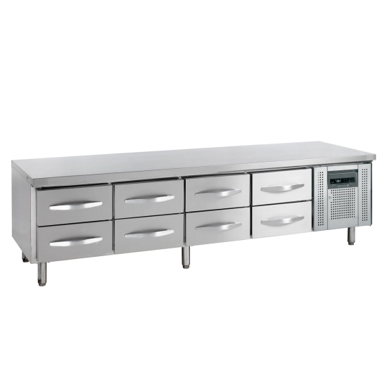 Soubassement réfrigéré UC5480 8 tiroirs GN1/1 pces Inox 16540 TEFCOLD-mondialchr.com