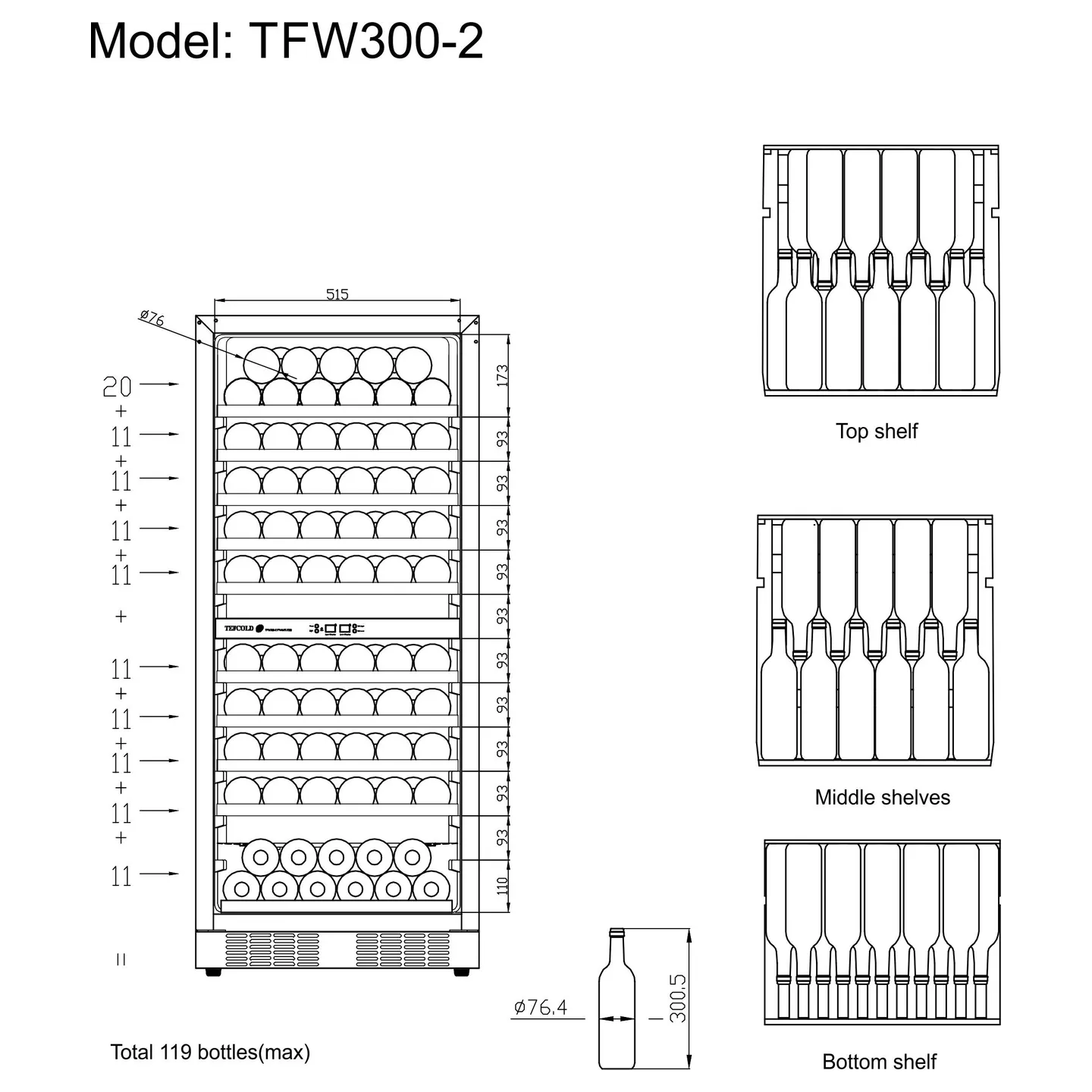 Cave à vin positive 2 zones TFW300-2F Noir 34126 TEFCOLD-mondialchr.com