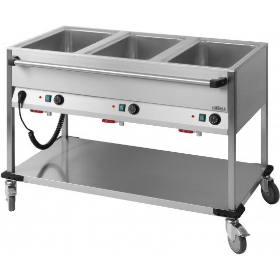 Chariot bain-marie large à eau 3 x GN 1/1