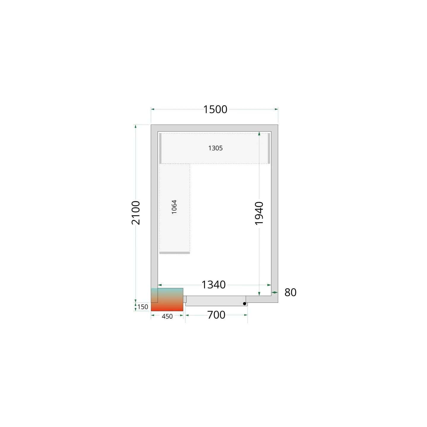 Chambre froide positive CRPF1521 Blanc 1500 x 2100 x 2200 mm 44171 TEFCOLD-mondialchr.com