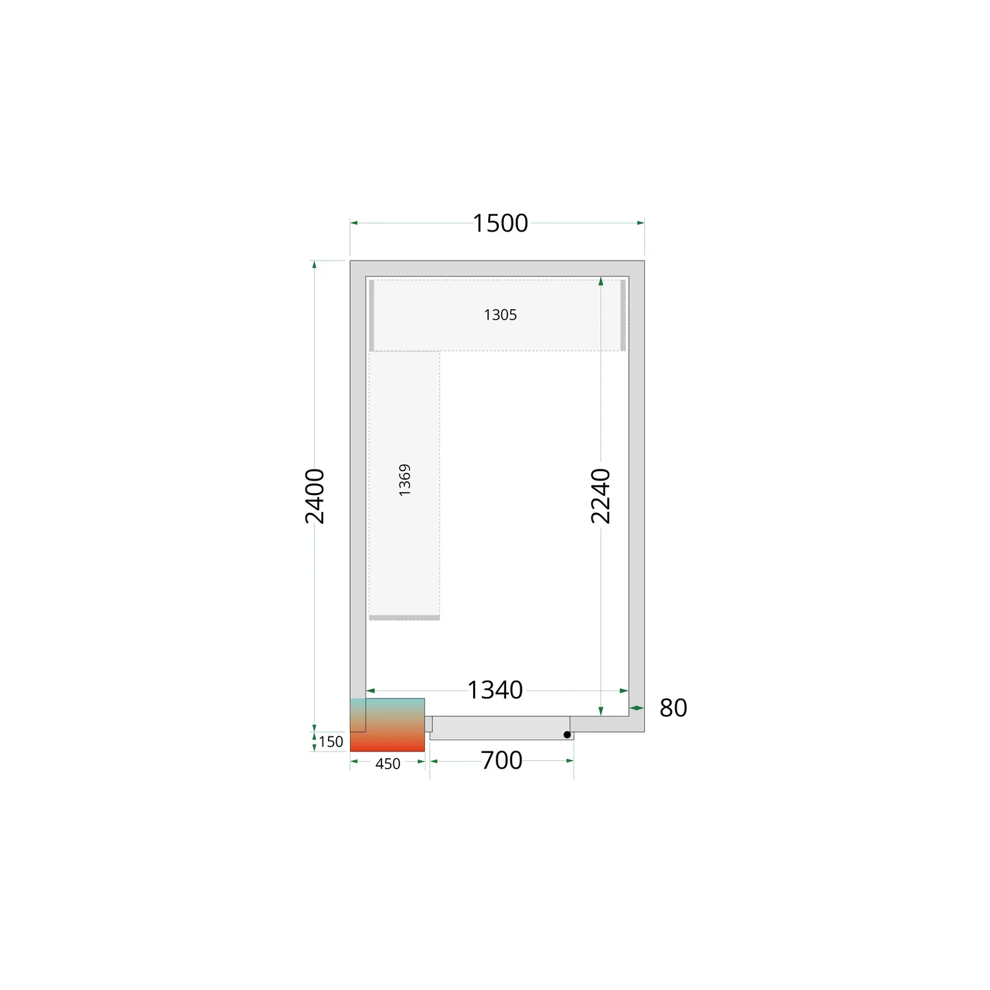Chambre froide positive CRPF1524 Blanc 1500 x 2400 x 2200 mm 44172 TEFCOLD-mondialchr.com