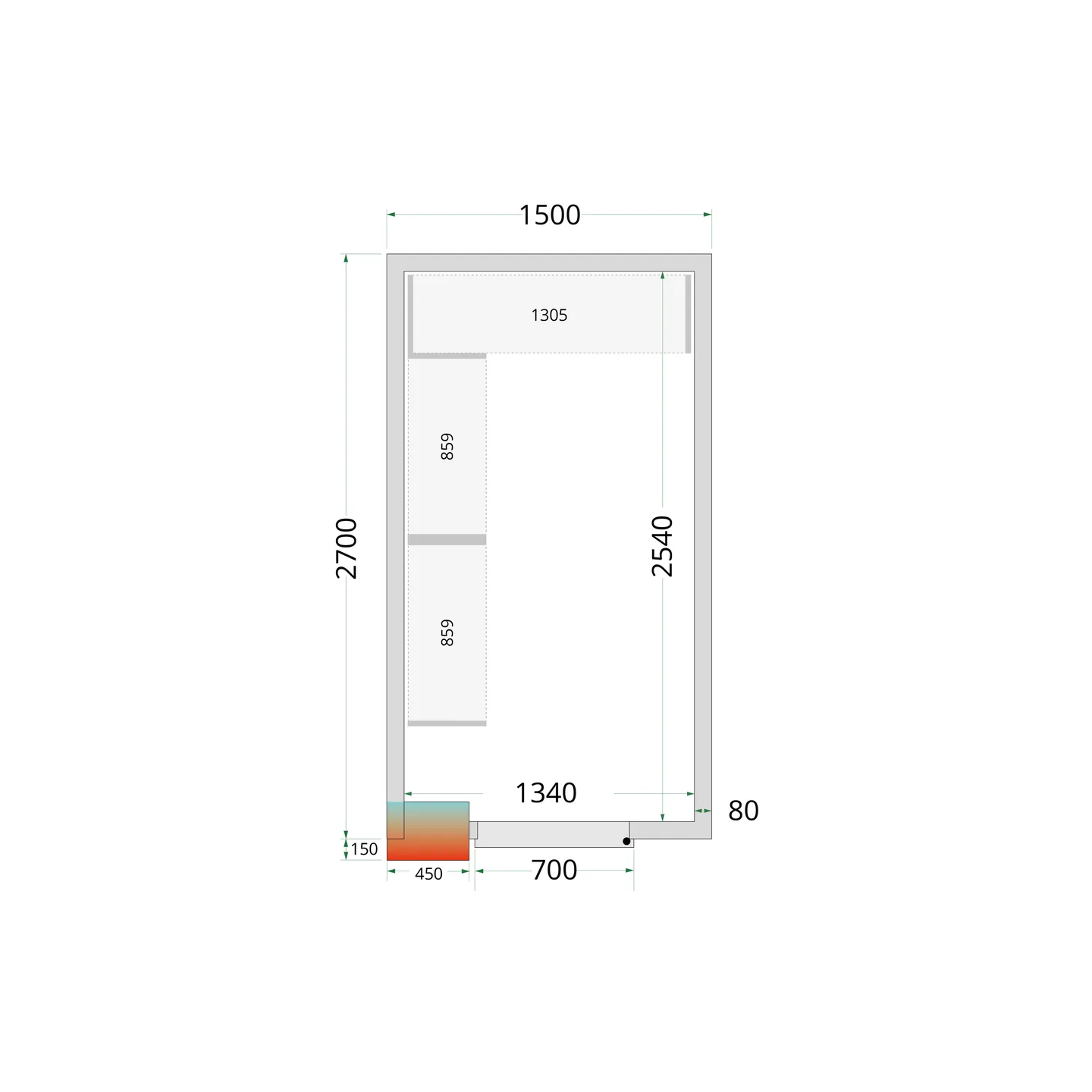 Chambre froide positive CRPF1530 Blanc 1500 x 3000 x 2200 mm 44174 TEFCOLD-mondialchr.com