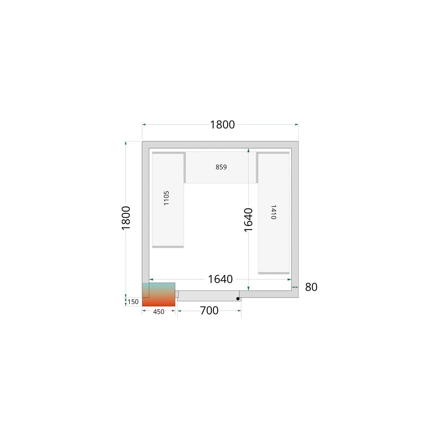 Chambre froide positive CRPF1818 Blanc 1800 x 1800 x 2200 mm 44175 TEFCOLD-mondialchr.com