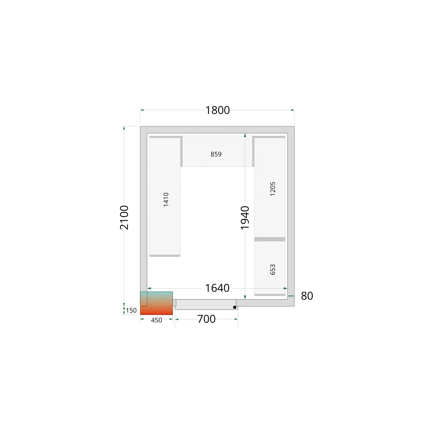 Chambre froide positive CRPF1821 Blanc 1800 x 2100 x 2200 mm 44176 TEFCOLD-mondialchr.com