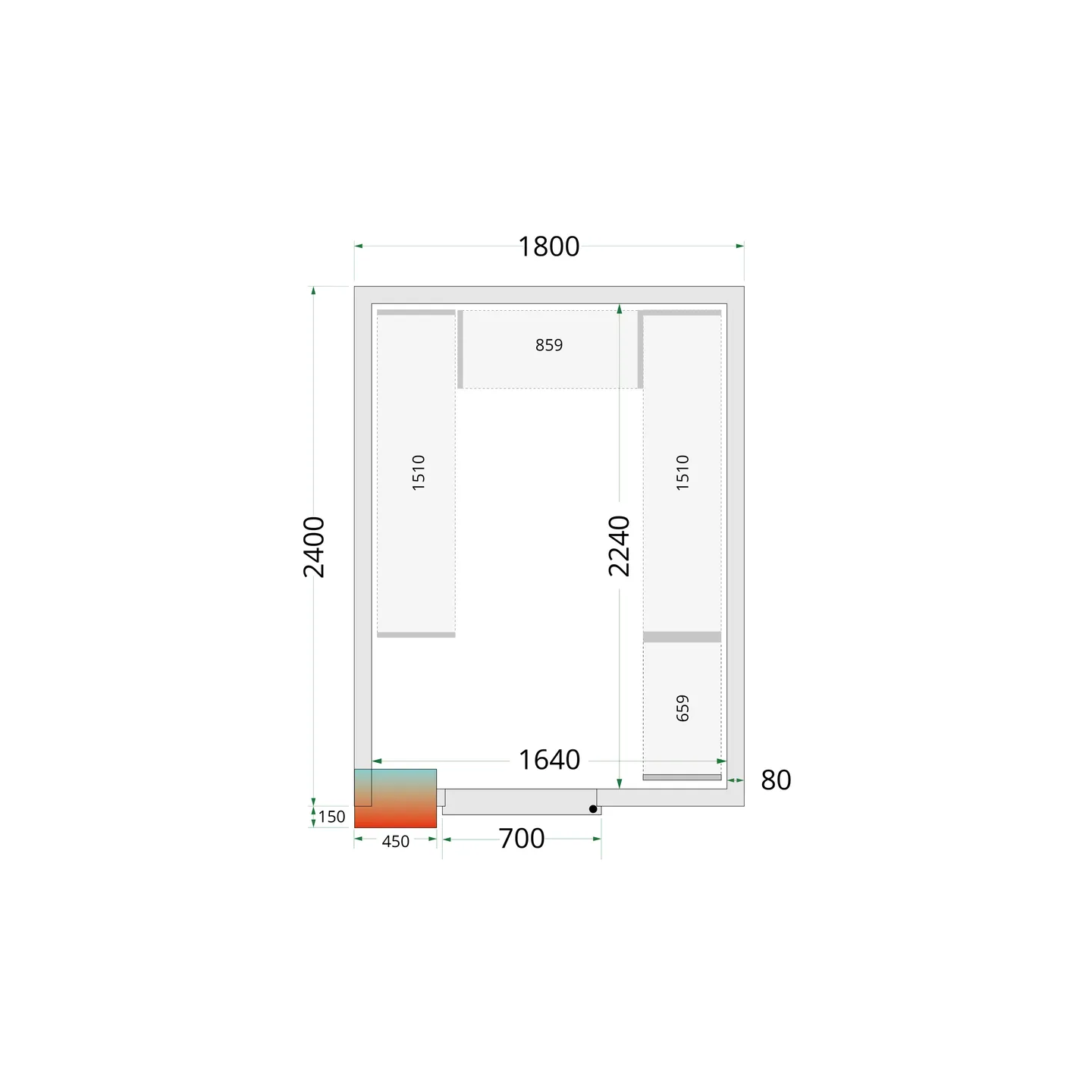 Chambre froide positive CRPF1824 Blanc 1800 x 2400 x 2200 mm 44177 TEFCOLD-mondialchr.com