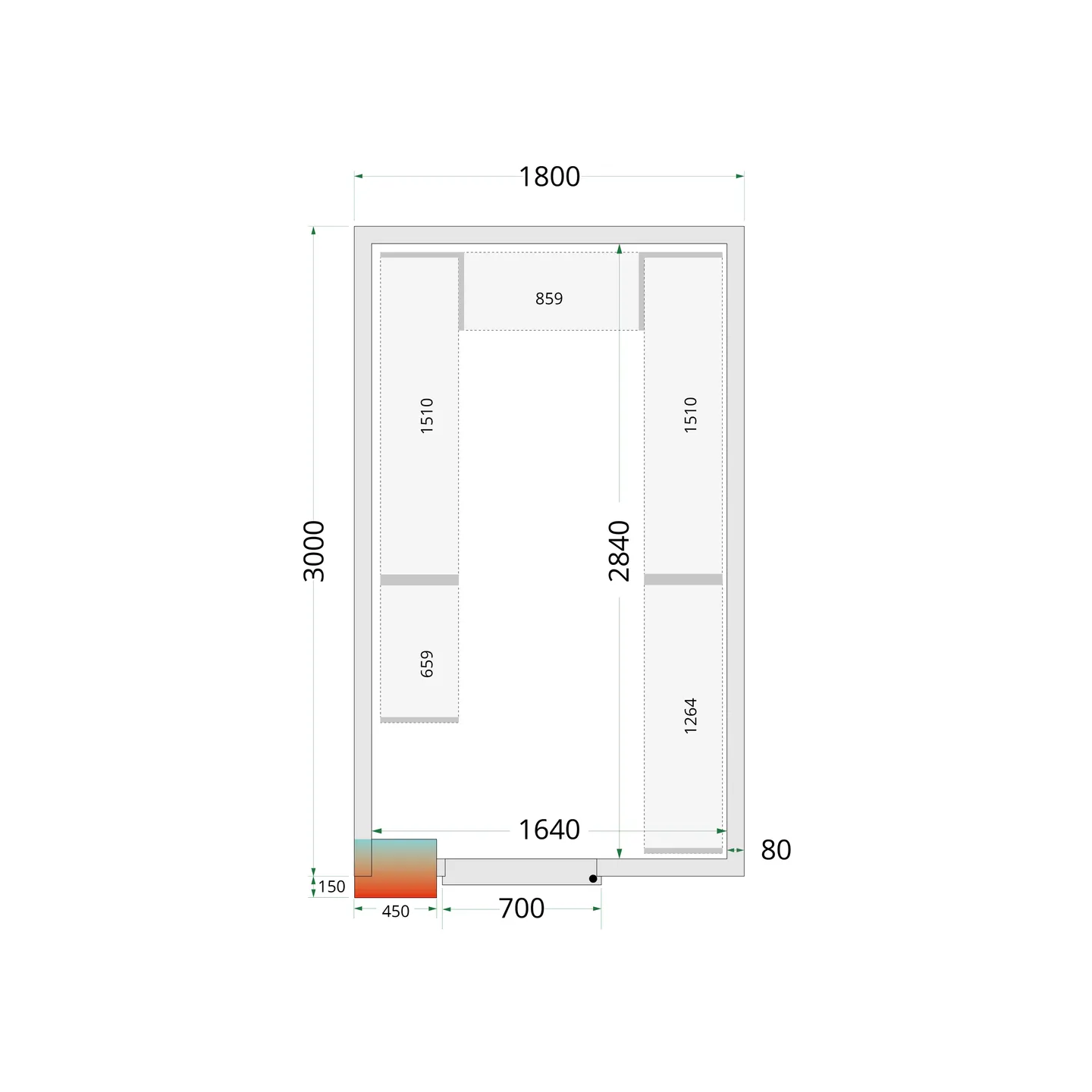 Chambre froide positive CRPF1830 Blanc 1800 x 3000 x 2200 mm 44179 TEFCOLD-mondialchr.com