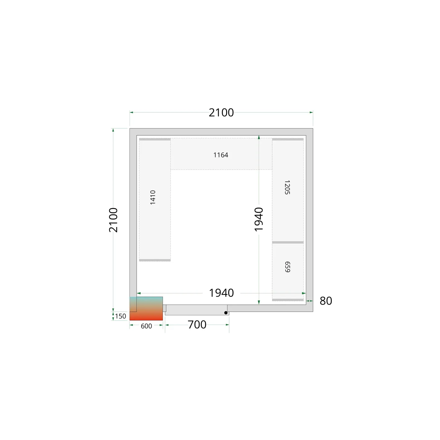 Chambre froide positive CRPF2121 Blanc 2100 x 2100 x 2200 mm 44180 TEFCOLD-mondialchr.com