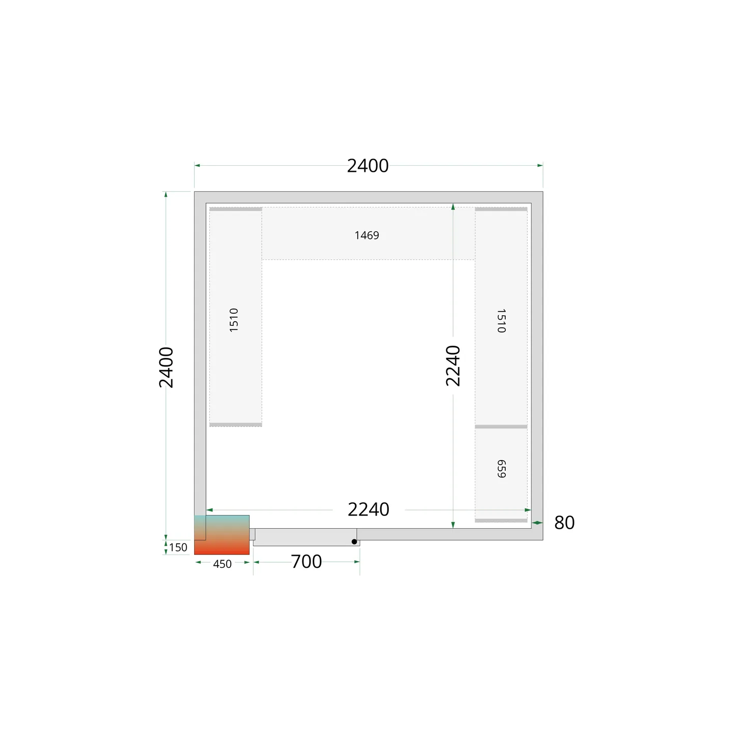 Chambre froide positive CRPF2424 Blanc 2400 x 2400 x 2200 mm TEFCOLD 44184 TEFCOLD-mondialchr.com