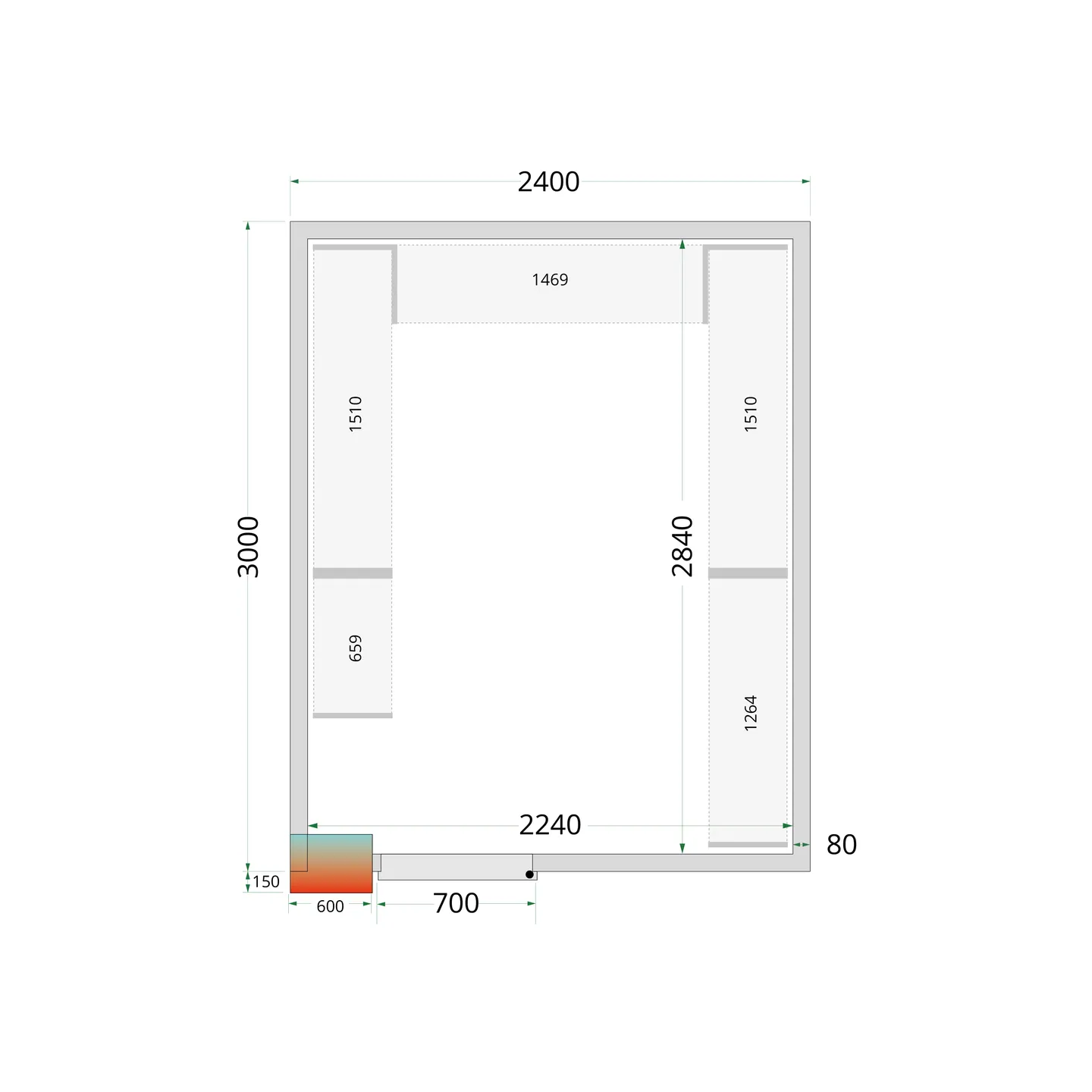 Chambre froide positive CRPF2430 Blanc 2400 x 3000 x 2200 mm TEFCOLD 44186 TEFCOLD-mondialchr.com