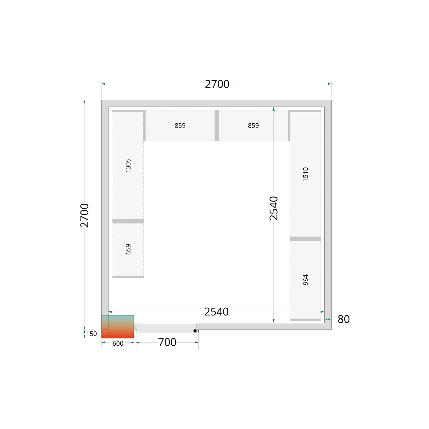 Chambre froide positive CRPF2727 Blanc 2700 x 2700 x 2200 mm 44187 TEFCOLD-mondialchr.com