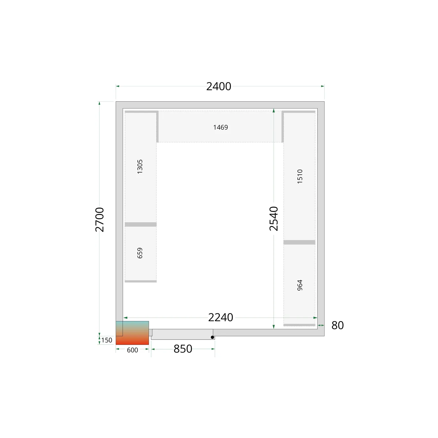 Chambre froide positive CRPF2427WD Blanc 2400 x 2700 x 2200 mm 51057 TEFCOLD-mondialchr.com
