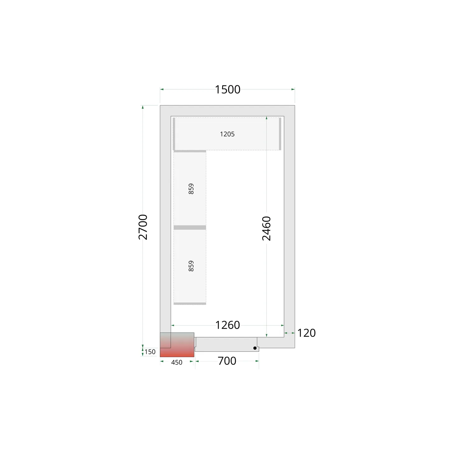 Chambre froide négative CRNF1527 Blanc 1500 x 2700 x 2200 mm 44229 TEFCOLD-mondialchr.com