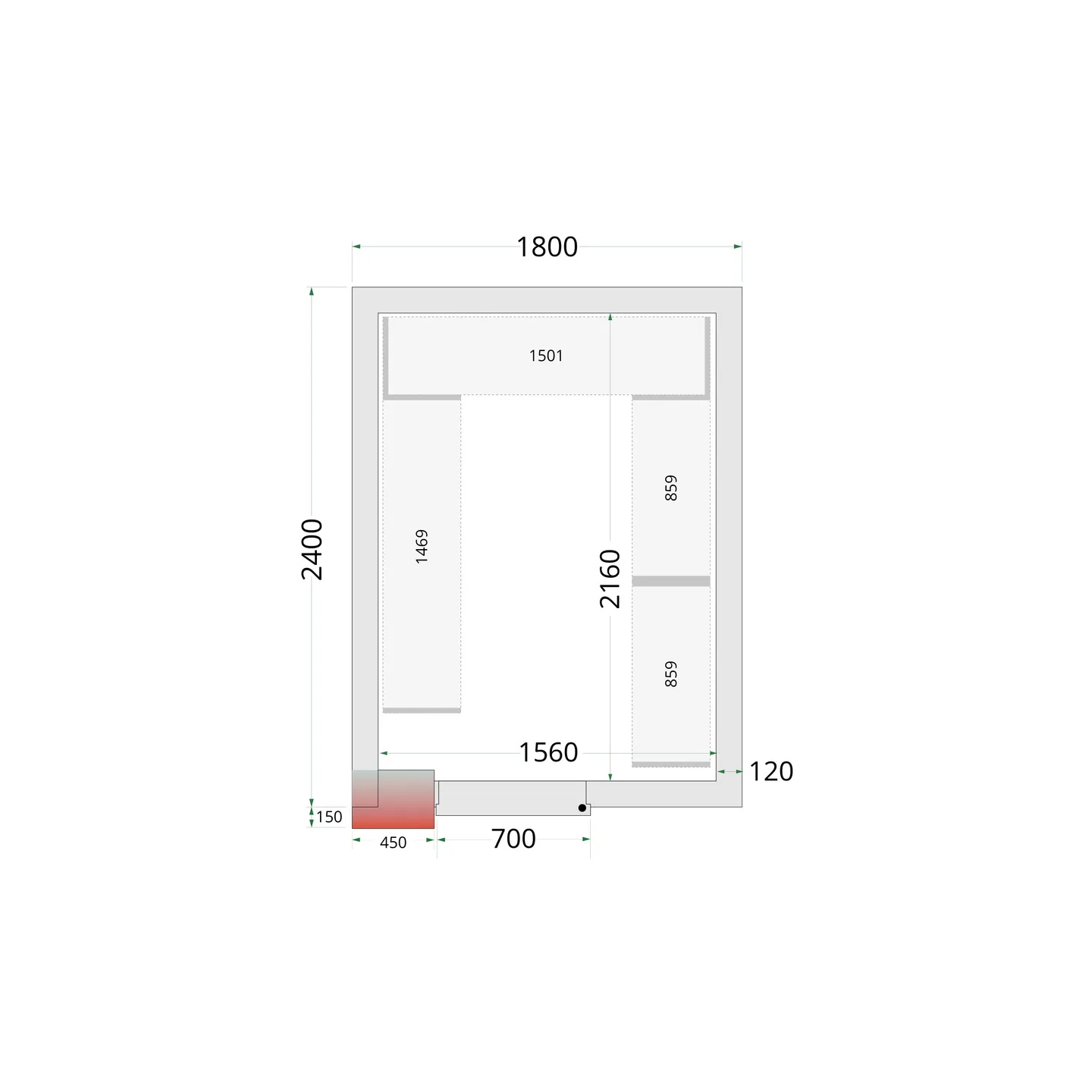 Chambre froide négative CRNF1824 Blanc 1800 x 2400 x 2200 mm 44233 TEFCOLD-mondialchr.com