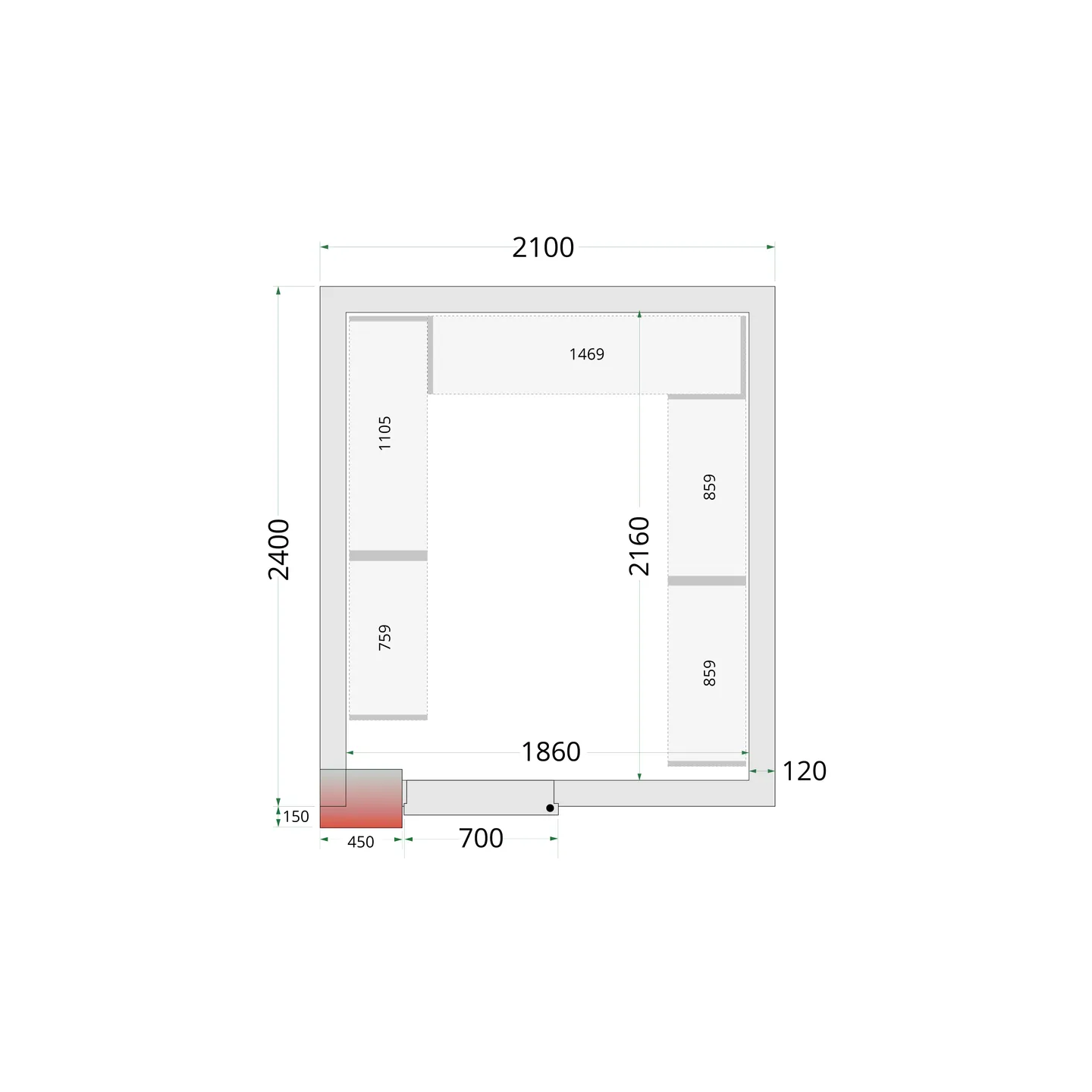 Chambre froide négative CRNF2124 Blanc 2100 x 2400 x 2200 mm 44237 TEFCOLD-mondialchr.com
