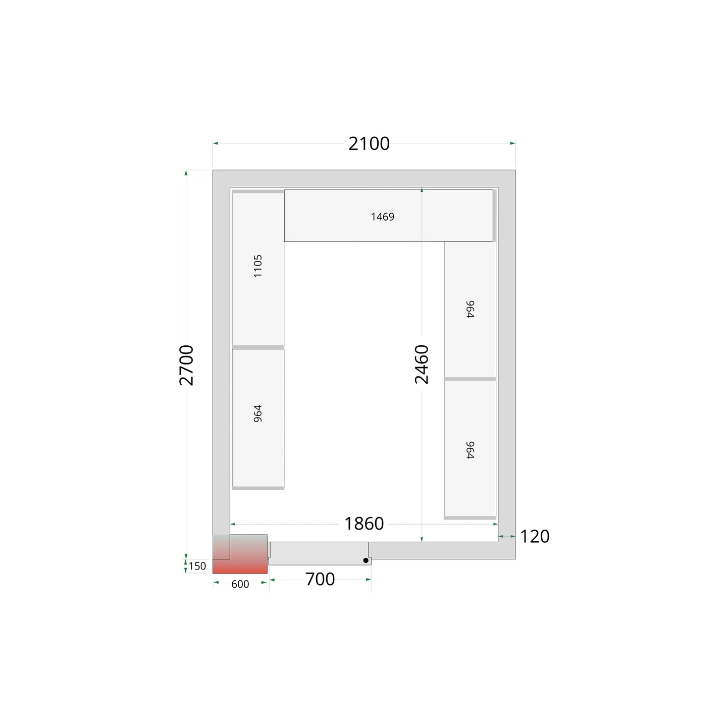 Chambre froide négative CRNF2127 Blanc 2100 x 2700 x 2200 mm 44238 TEFCOLD-mondialchr.com