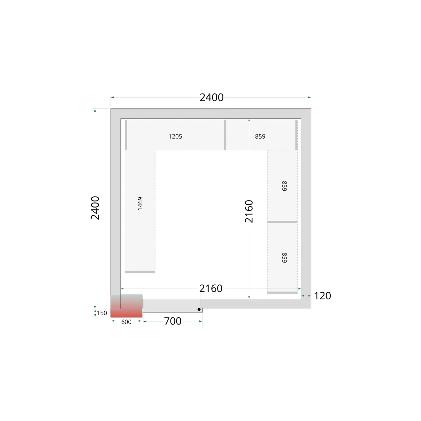 Chambre froide négative CRNF2424 Blanc 2400 x 2400 x 2200 mm 44240 TEFCOLD-mondialchr.com