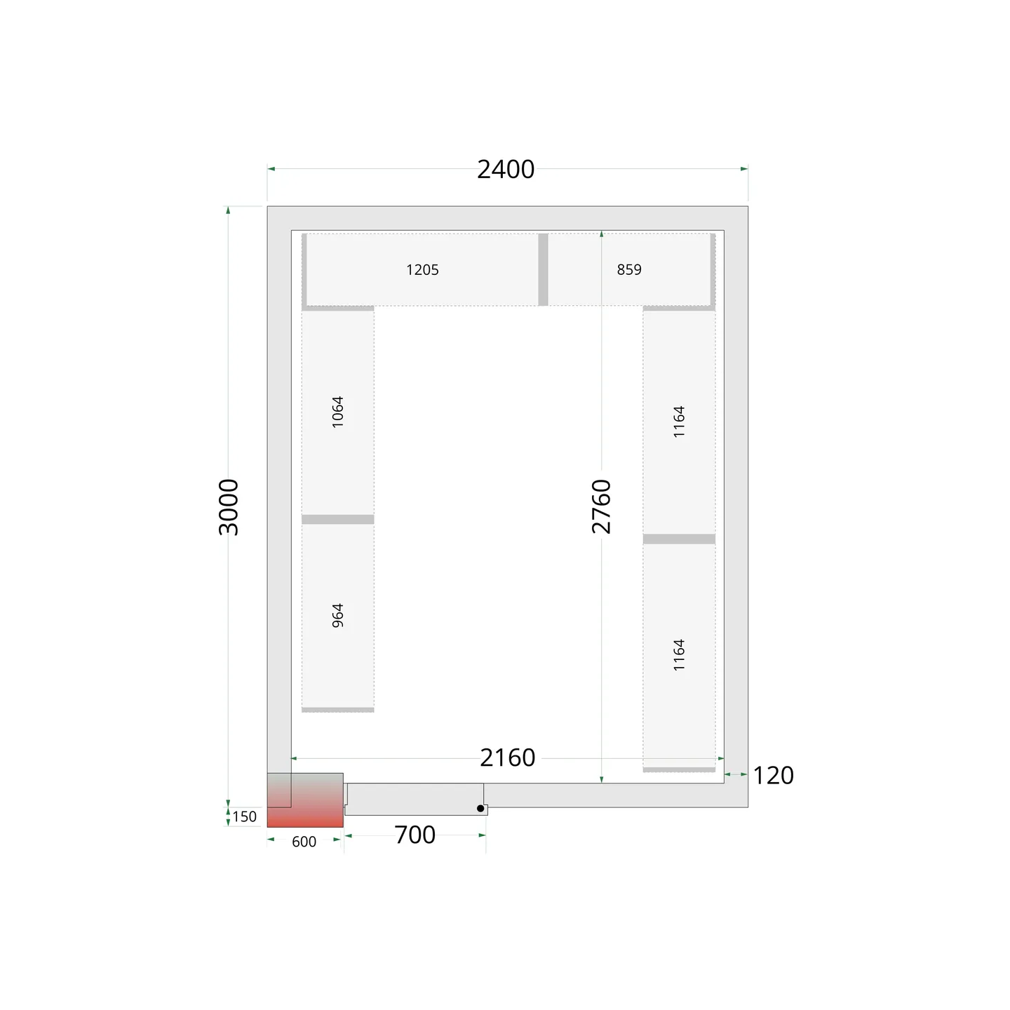 Chambre froide négative CRNF2430 Blanc 2400 x3000 x 2200 mm 44242 TEFCOLD-mondialchr.com