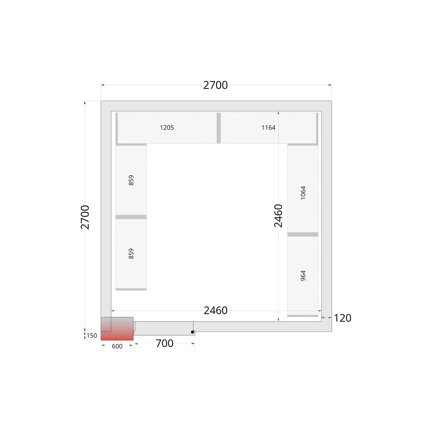Chambre froide négative CRNF2727 Blanc 2700 x2700 x 2200 mm 44243 TEFCOLD-mondialchr.com