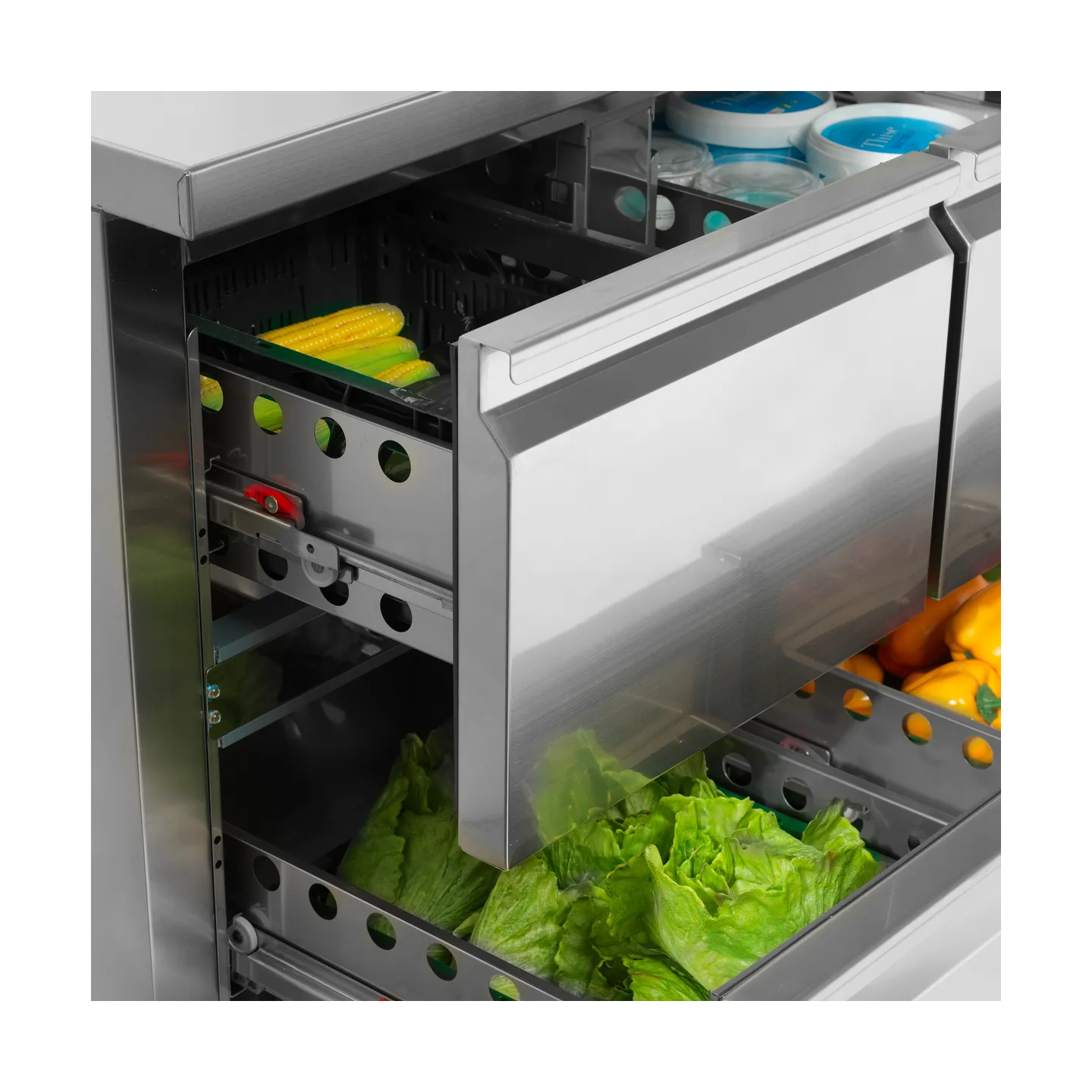 Comptoir pour saladette réfrigéré CK7410 4 portes GN1/1 Inox 17698 TEFCOLD-mondialchr.com