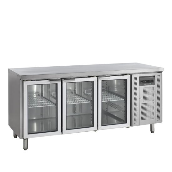 Comptoir pour saladette réfrigéré CK7310G 3 portes vitrées GN1/1 Inox 17724 TEFCOLD-mondialchr.com