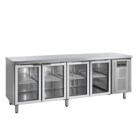 Comptoir pour saladette réfrigéré CK7410G 4 portes vitrées GN1/1 Inox 17726 TEFCOLD-mondialchr.com