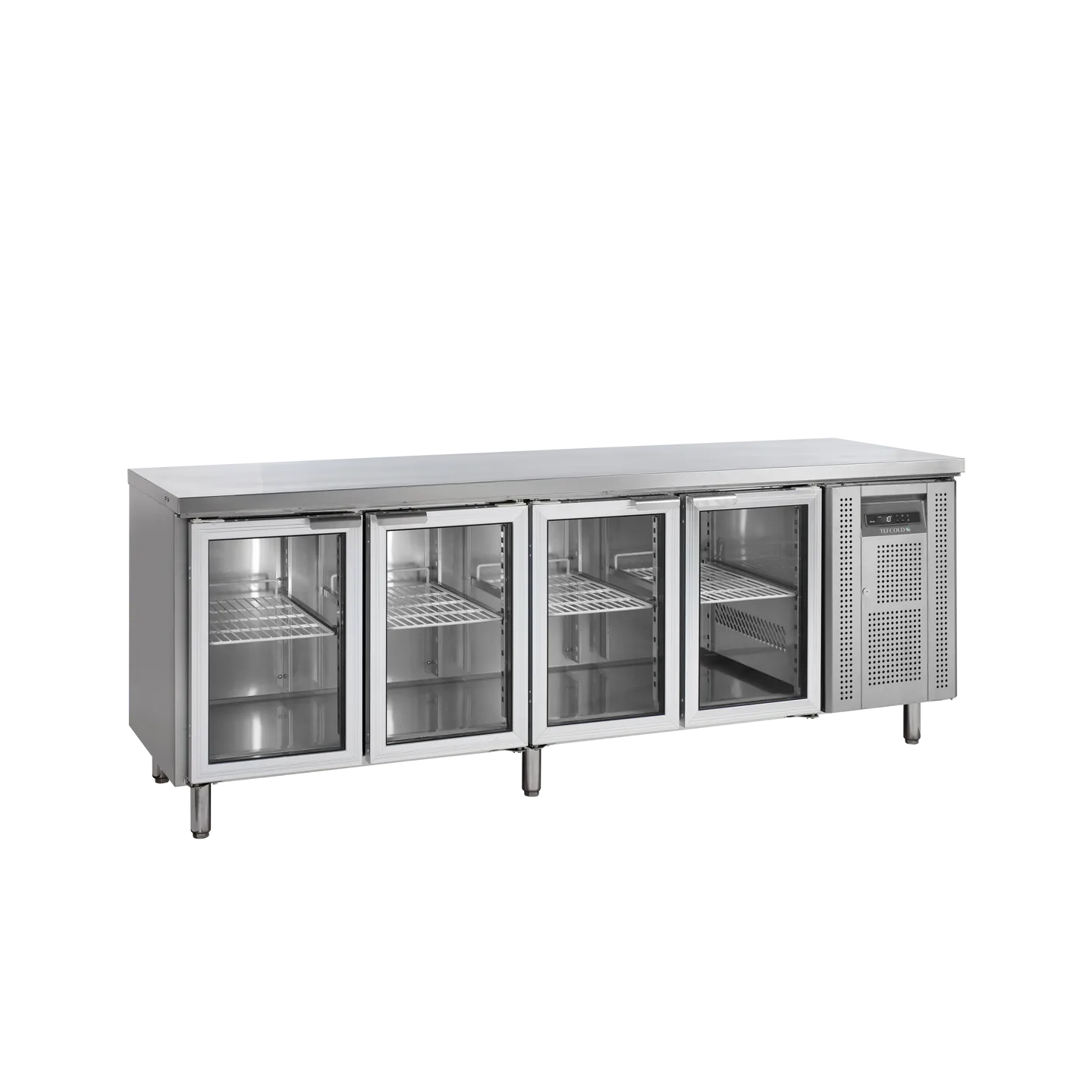 Comptoir pour saladette réfrigéré CK7410G 4 portes vitrées GN1/1 Inox 17726 TEFCOLD-mondialchr.com