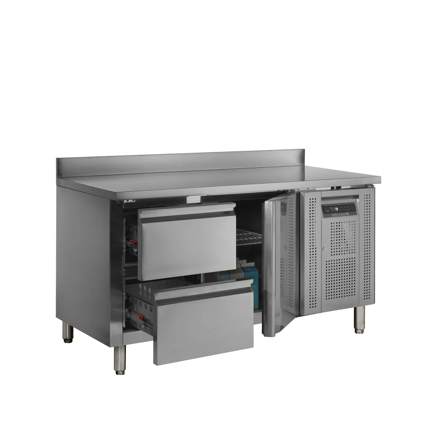 Comptoir pour saladette réfrigéré CK7220 1 porte et 2 tiroirs GN1/1 pces Inox 51584 TEFCOLD-mondialchr.com