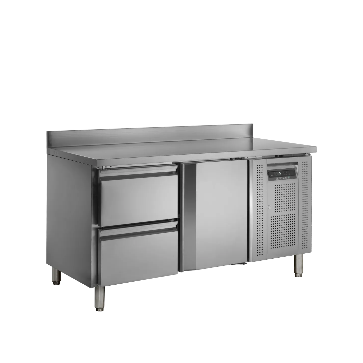 Comptoir pour saladette réfrigéré CK7220 1 porte et 2 tiroirs GN1/1 pces Inox 51584 TEFCOLD-mondialchr.com