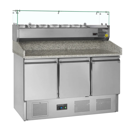 Meuble à pizza 3 portes avec module pour garniture PT1365 + VK33-140Inox 10766 TEFCOLD-mondialchr.com