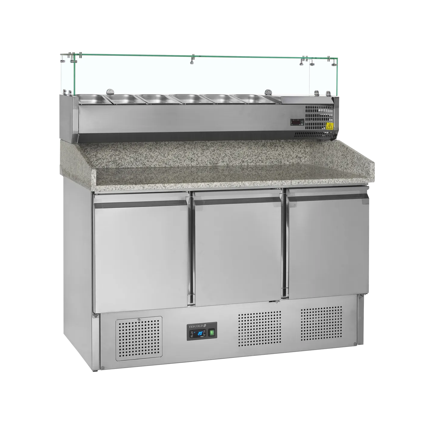 Meuble à pizza 3 portes avec module pour garniture PT1365 + VK33-140Inox 10766 TEFCOLD-mondialchr.com