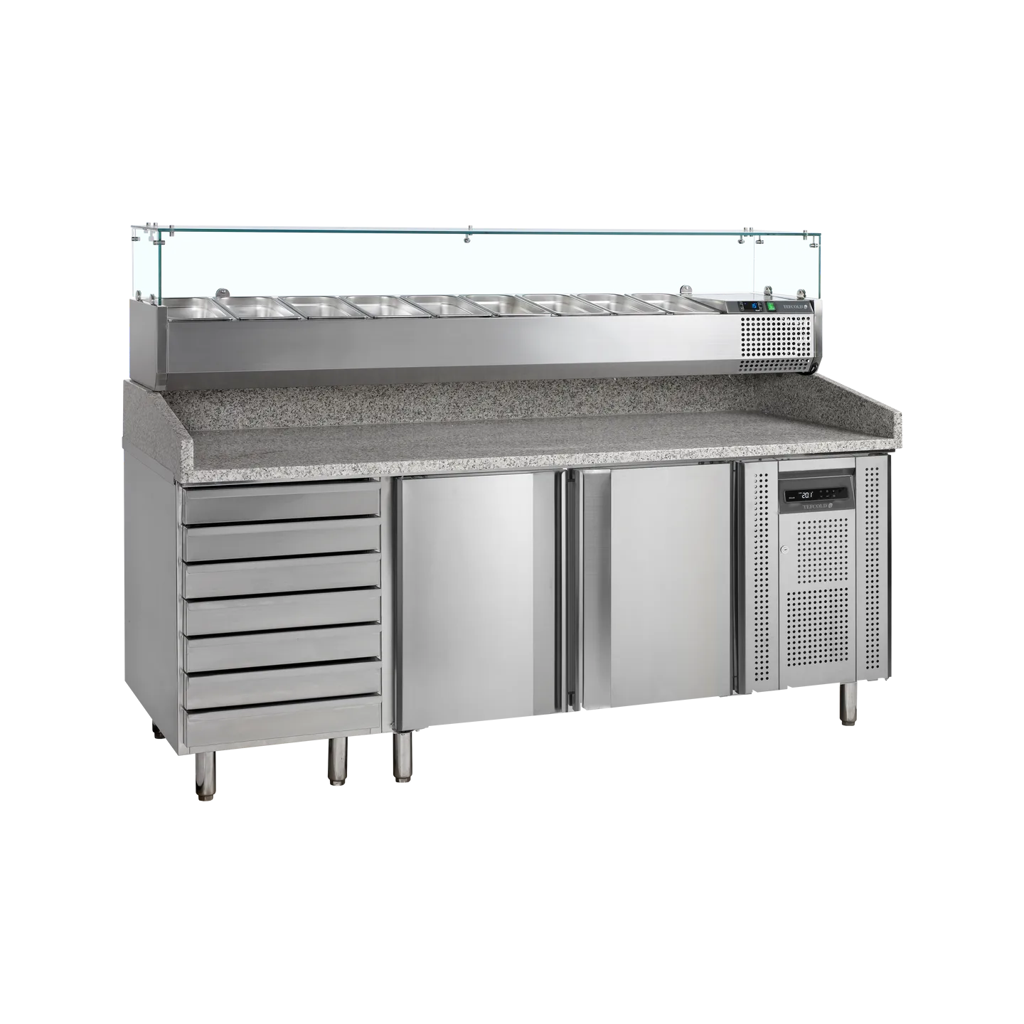 Meuble à pizza 2 portes avec module pour garniture PT1310 + VK38-200 Inox 17830 TEFCOLD-mondialchr.com