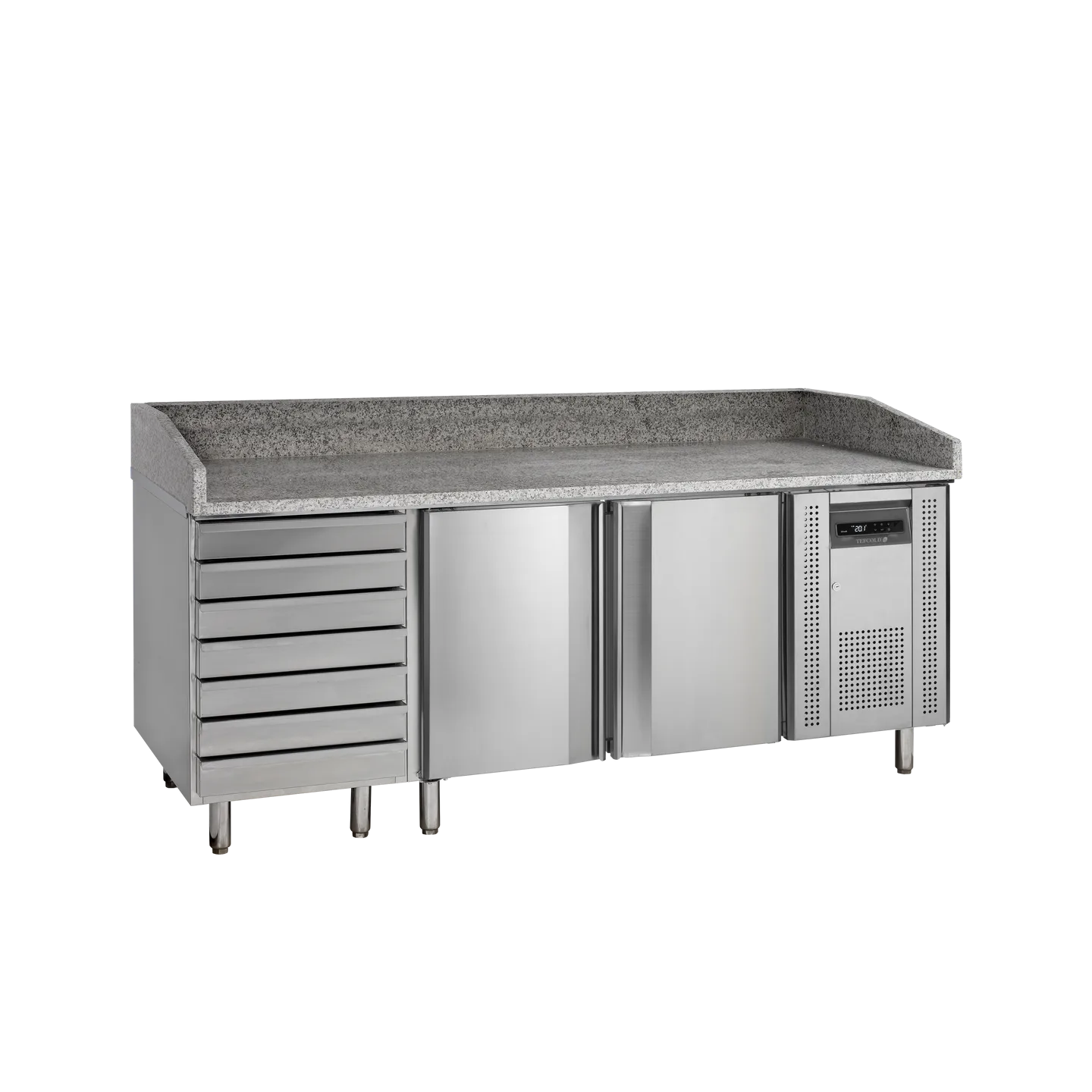 Meuble à pizza 2 portes et 7 tiroirs à pâte pces PT1310 Inox 17826 TEFCOLD-mondialchr.com
