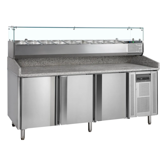 Meuble à pizza 3 portes avec module pour garniture PT1300 + VK38-200 Inox 17836 TEFCOLD-mondialchr.com