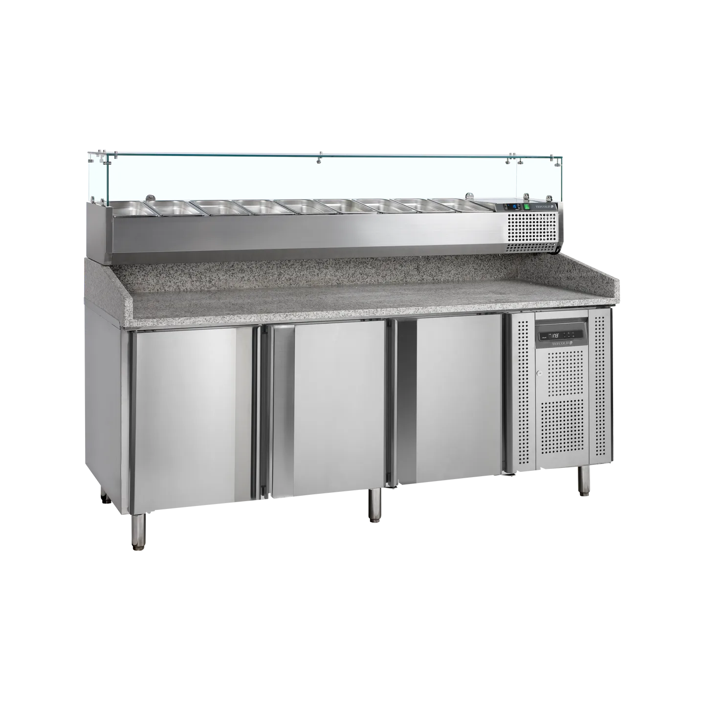 Meuble à pizza 3 portes avec module pour garniture PT1300 + VK38-200 Inox 17836 TEFCOLD-mondialchr.com